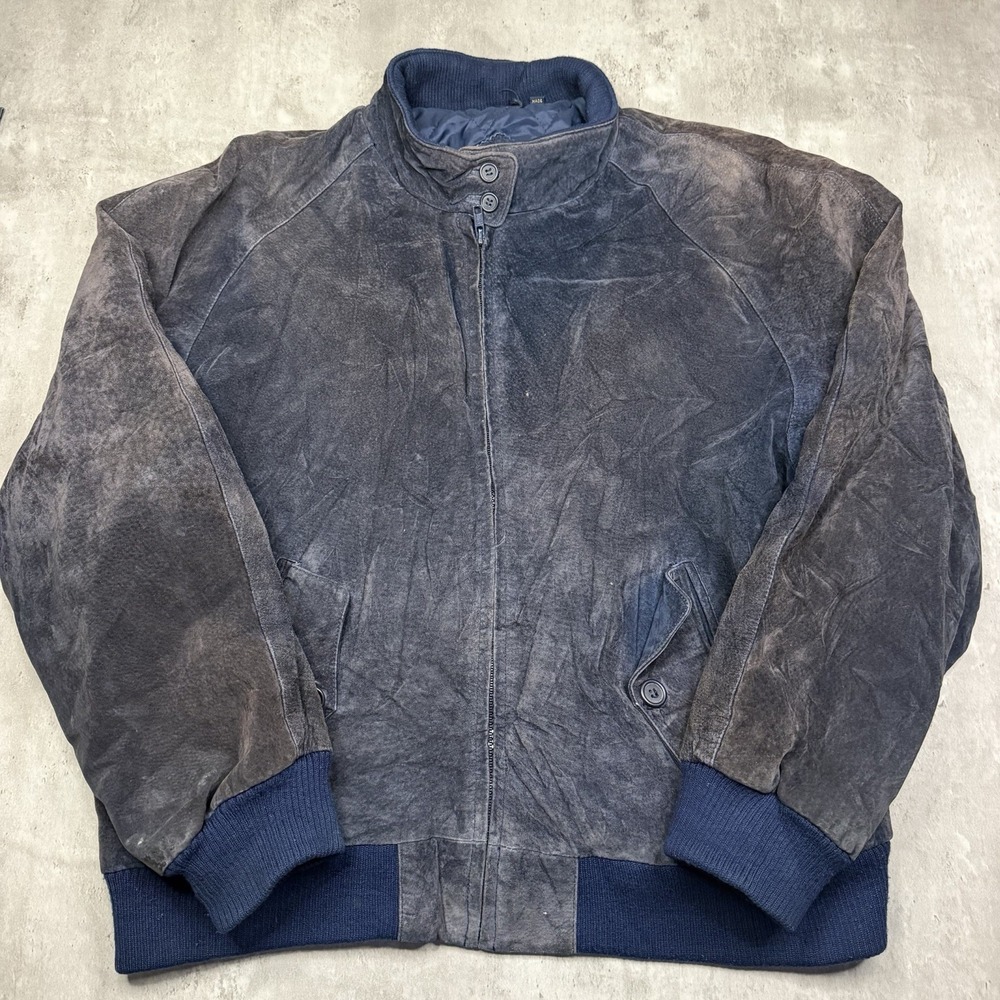 Rock Creek Vintage Suede Leather Bomber Jacket Blue Quilted Lined Mens Large